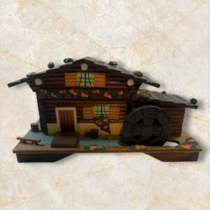 Vintage Wooden Musical Jewelry/Trinket Box Log Cabin Watermill with Mirror